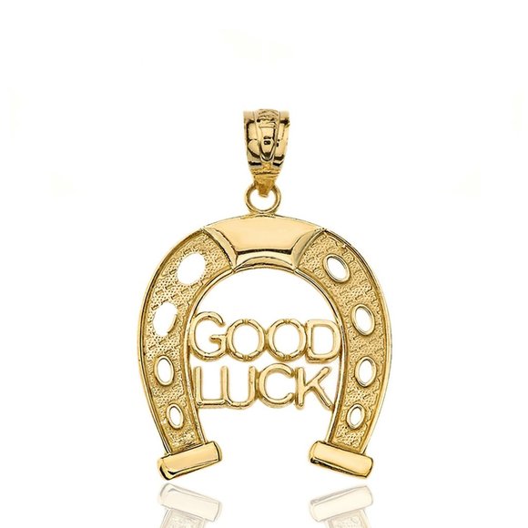 10K Solid Gold Lucky Good Luck Horseshoe Pendant - Yellow, Rose, or White